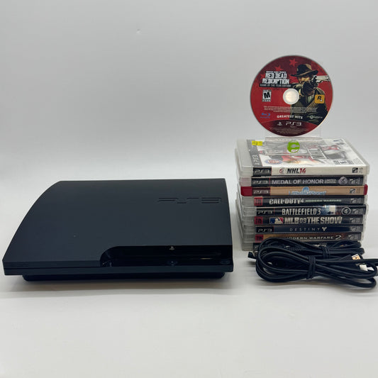 Sony PlayStation 3 Slim PS3 CECH-3001B Black 10 Game Bundle